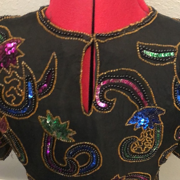Vintage Lawrence Kazer Evening top Women's PS formal sequins cocktail 100% silk - Picture 7 of 12